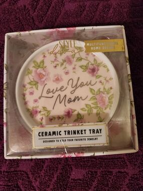 'Love You Mom' Pink Floral Ceramic Trinket Tray